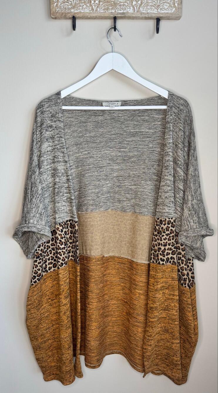 Umgee Open Front Colorblock Tri Color Stylish Cardigan sz XL/1XL